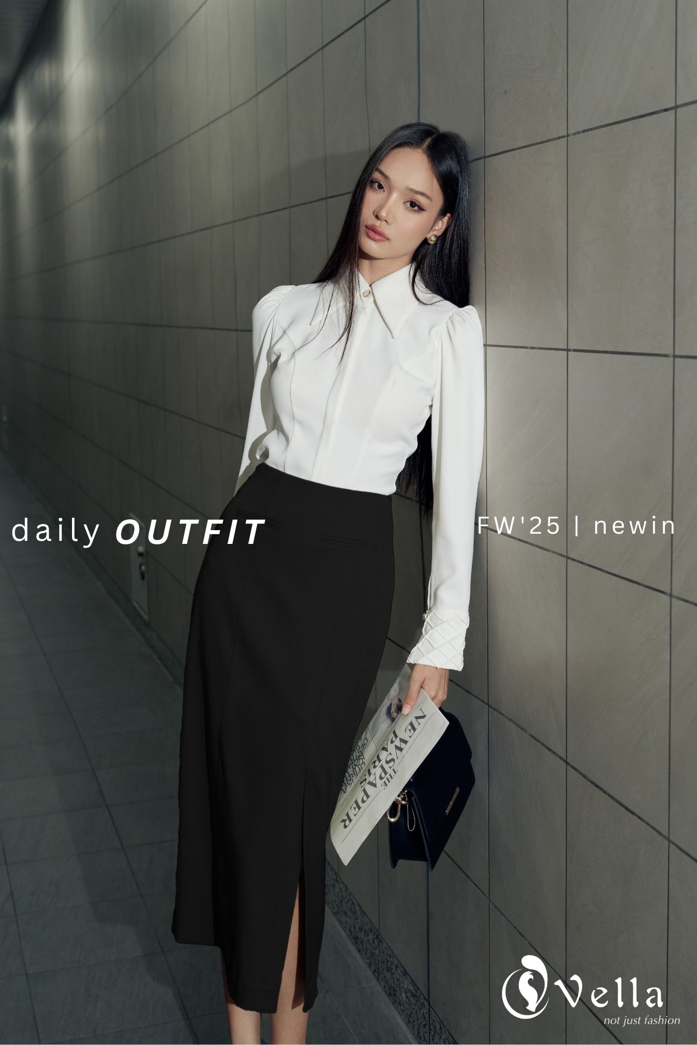 Áo sơ mi tay dài cách điệu nẹp giấu nút VA25001